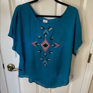 Alya Teal Embellished Blouse | Size Medium